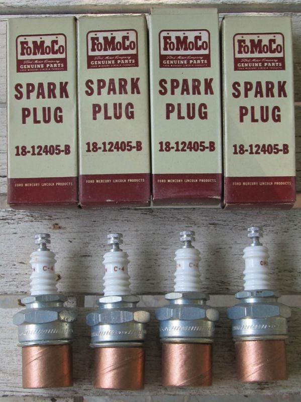 Rare nos champion c-4 spark plugs v8 1932 ford flathead red stamps silver plate