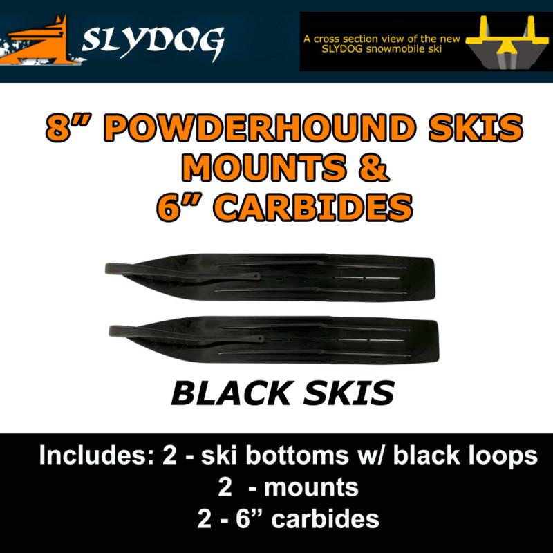 Arctic cat pro chassis 2012-13 slydog powder hound 8" blk skis,  mnts, 6" carbs