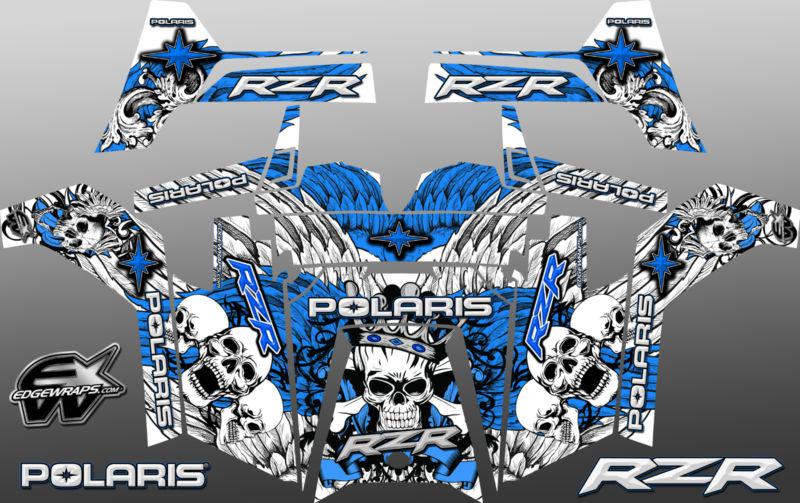 Graphics kit 2011-2013 polaris ranger rzr graphics decals - blu-wht wing skulls