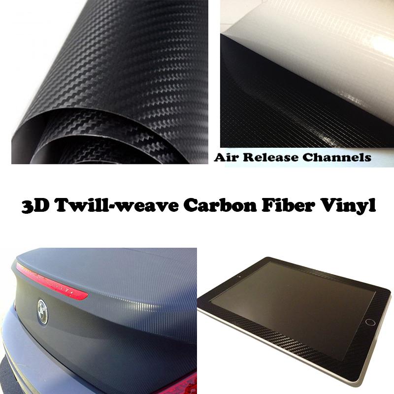 24"x 60" 3d blacktwill-weave carbon fiber vinyl car wrap air release bubble free