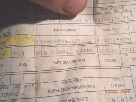 Honda crank pin 81 cr250r