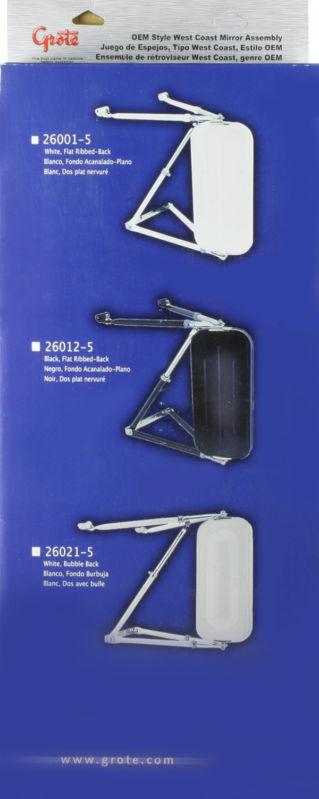 Grote 26001-5 - flat ribbed-back west coast mirror w/arm assembly - white