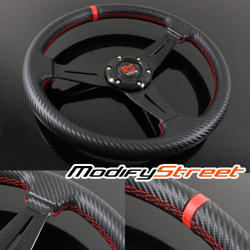 Universal 320mm drift style steering wheel carbon wrap/red stitch/black spoke