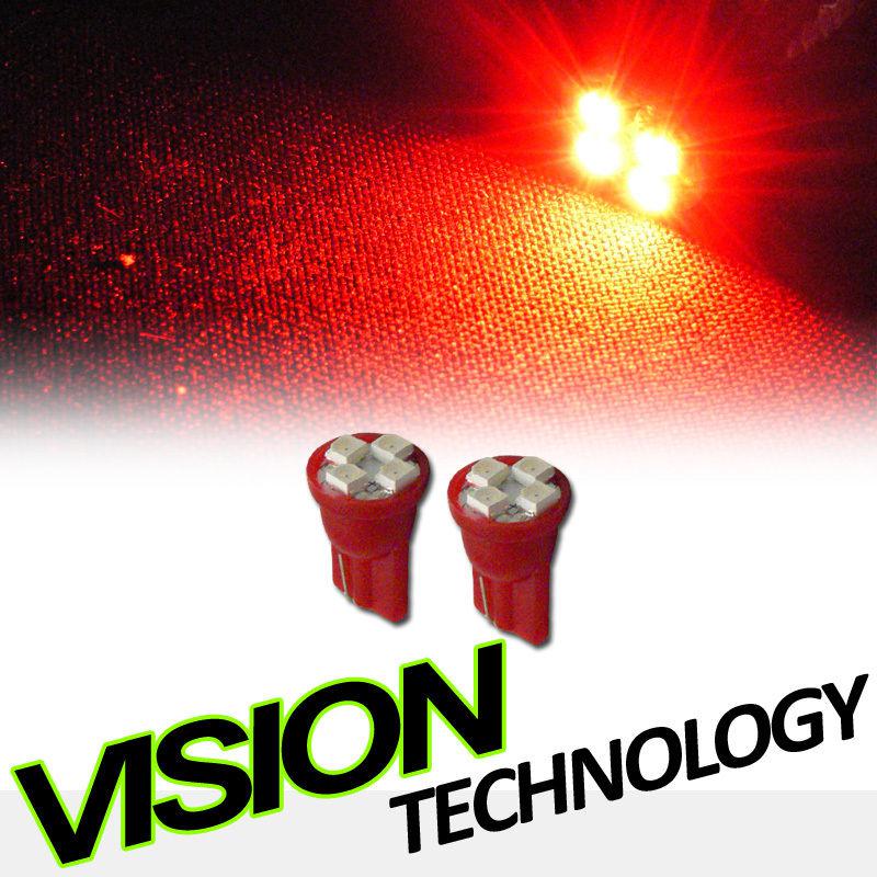 2pc red t10 wedge 4x 3528 smd led interior/glove box/dome/map light bulb pair