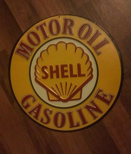 Shell gas station oil vintage look embossed metal sign man cave garage rat rod