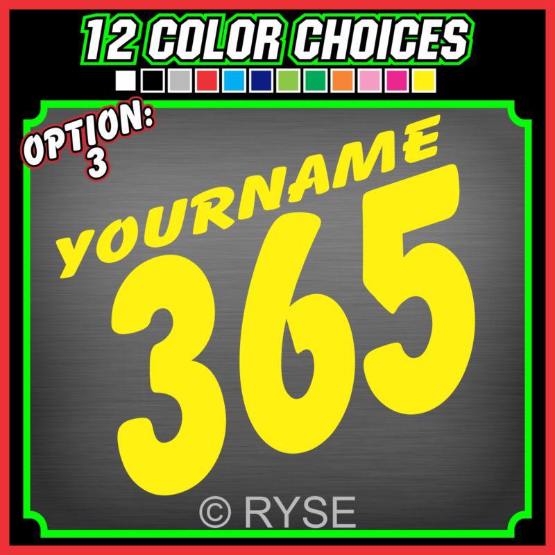 3 custom racing number name plate decal motocross bike mx atv go kart race car
