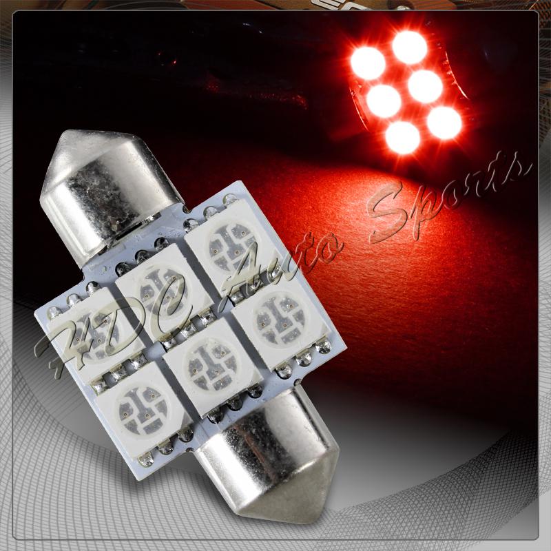 1x 31mm 6 smd red led festoon dome map glove box trunk replacement light bulb