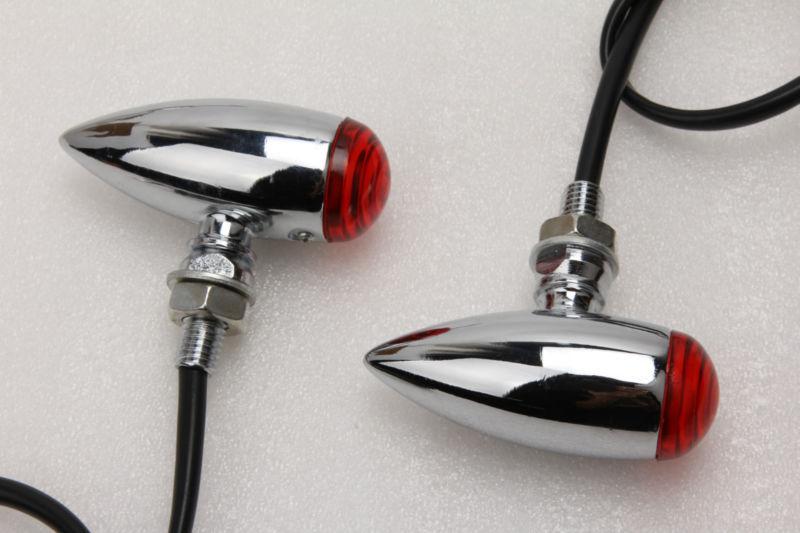 Chrome red bullet mini turn signal light for honda shadow vt  vtx vtx1300 cb vf