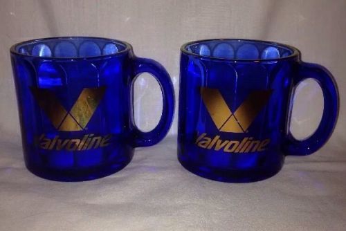 Valvoline engine oil coffee cup pair blue glass rare made in the usa