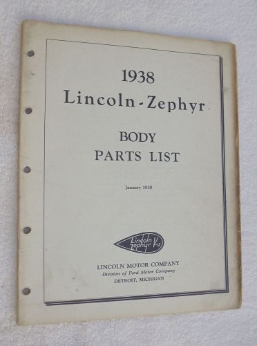 1938  lincoln  zephyr  -  original  copy of early production body parts list