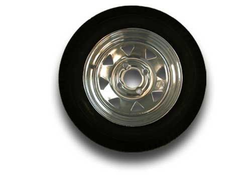 New 4.80 x 12 b bias trailer tire and wheel - 4 hole chrome - 780 lbs. ls30592