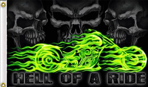 Motorcycle skulls hell bike flag  (3' x 5')  flag