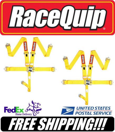 Pair (2) racequip sfi 5pt yellow latch &amp; link racing safety harnesses #711031