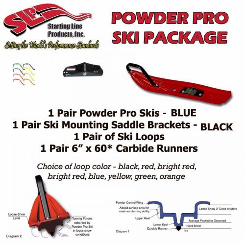 Yamaha slp powder pro ski package - blue skis, mounts, loops &amp; 6&#034; carbides