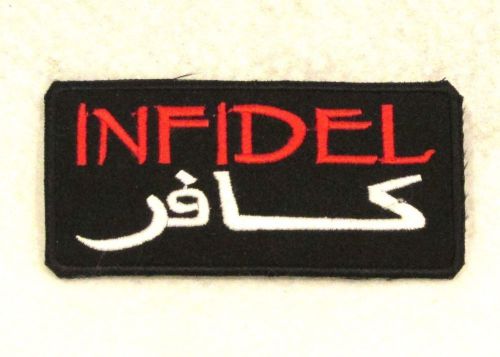 Infidel red and white on black small badge for biker vest jacket patch