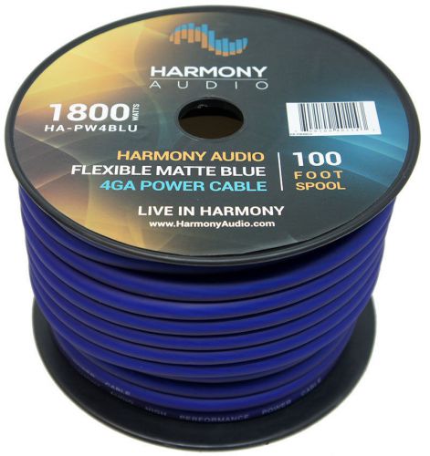 Harmony audio ha-pw4blu car 4ga flexible matte blue power wire - 100ft spool