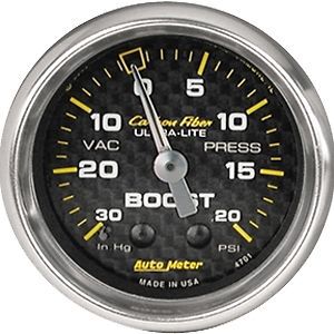 Auto meter 4701 carbon fiber series gauge 2&#034; boost/vacuum mechanical
