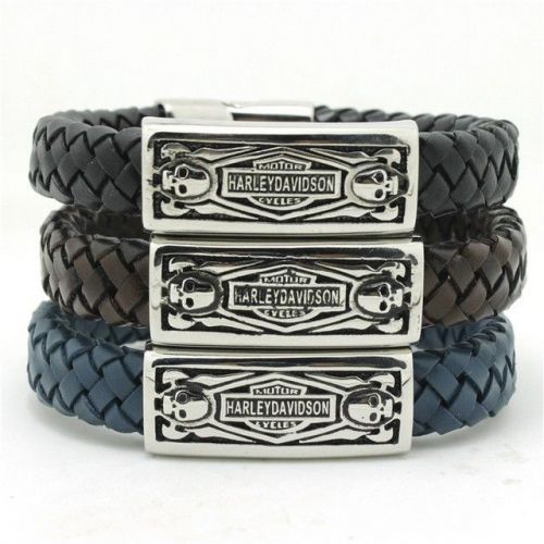 Bracetelet harley logo skull in black leather