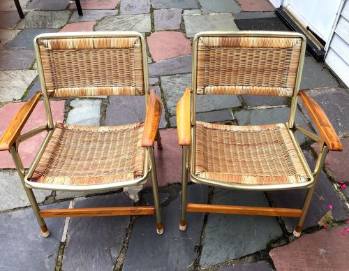 2 boat marine deck chairs rare rattan set genuine mid century modern circa 1970s