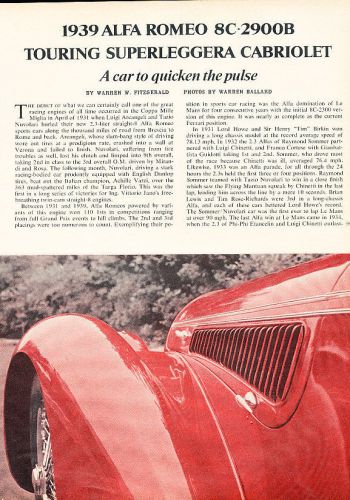 1939 alfa romeo 8c-2900b touring superleggera cabriolet - classic article d119