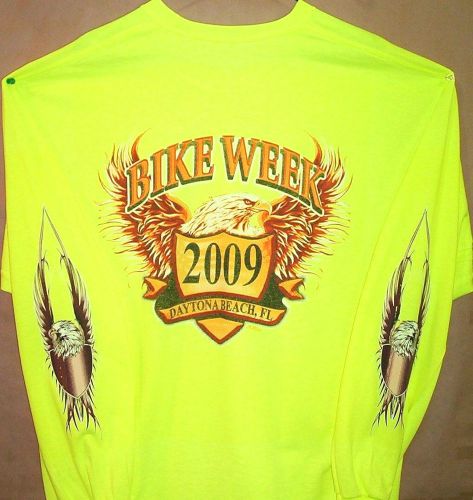 2009 daytona beach bike week long sleeve t shirt sz sm - 5xl visibility green