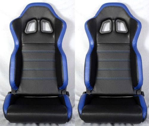 New 2 black &amp; blue pvc leather racing seat reclinable w/ slider all chevrolet *