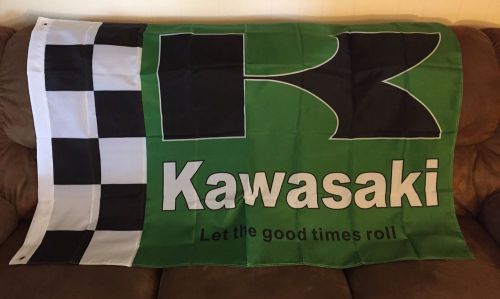 Kawasaki green checkered flag 3' x 5' indoor outdoor motorcycle banner