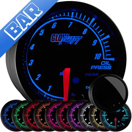 52mm glowshift elite 10 color bar metric oil pressure press gauge - gs-et04-bar