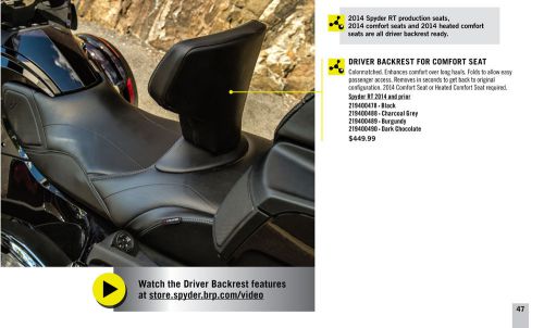Can am spyder 2014 &amp; prior black rt backrest for comfort seat#219400478