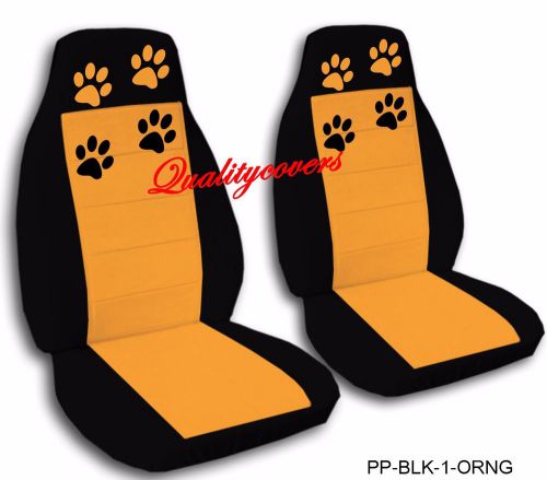 Front set of black-orange paw prints car seat covers other colors available