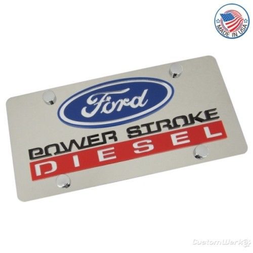 Ford logo + power stroke diesel stainless license plate
