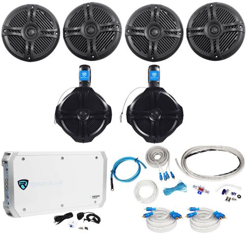 4) rockville rmsts65b 6.5&#034; 1600w marine boat speakers+8&#034; wakeboards+amp+wire kit