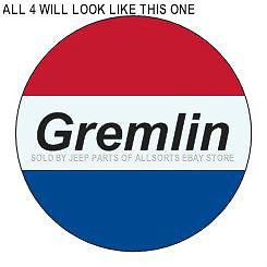 1970s amc gremlin black gremlin letters on 4 round red+white+blue decal stickers
