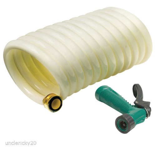 Seachoice 25&#039; x 1/2&#034; white poly coil coiled washdown hose with sprayer 79691