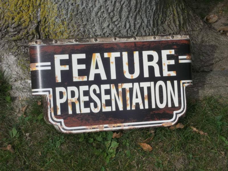 Feature presentation metal sign home theater cinema system popcorn stand coke 