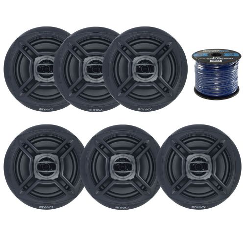 6 enrock 6.5&#034;marine 100w 2way black speakers,50 feet 16gauge marine speaker wire