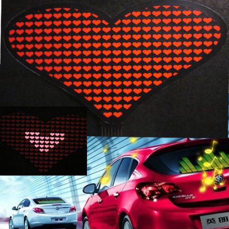 7" love red heart car sticker sound music activated equalizer glow light