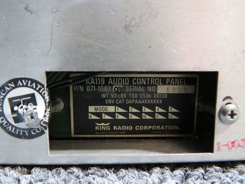 071-1087-03 king radio ka119 audio control panel with yellow tag (c20)