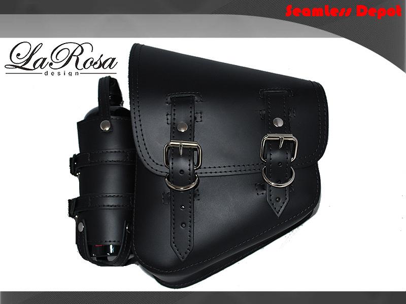 La rosa harley softail black leather left saddle bag + extra larosa fuel bottle