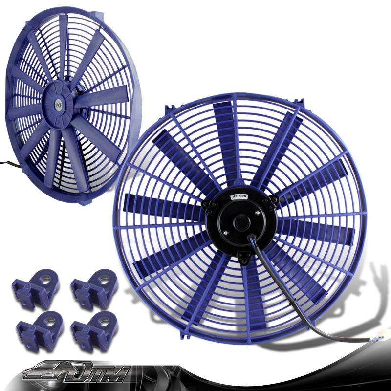 Universal blue 16" 1500 cfm 2250 rpm 12v electric cooling pull slim radiator fan
