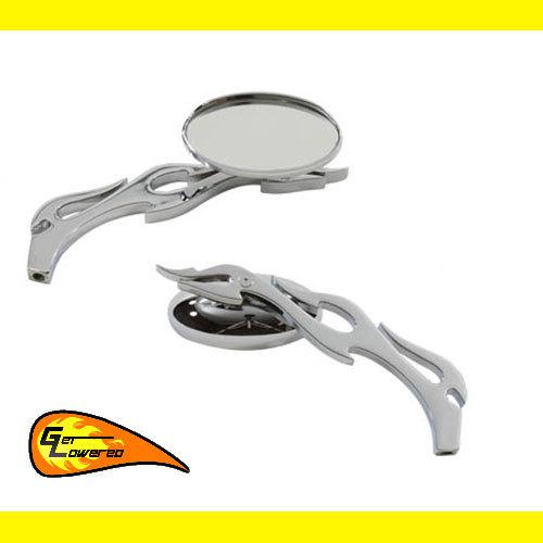 Chrome oval mirrors w/ flame stems for motorcycle harley softail sportster dyna