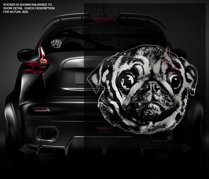 Pug dog decal metallic silver 5"x4" kennel crate vinyl car window sticker zu1