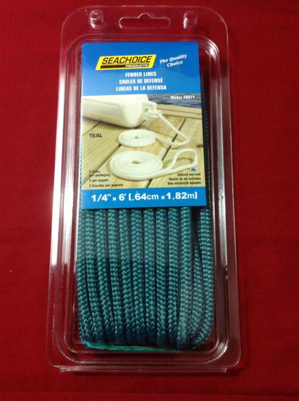 Seachoice 40871 fender line pair 1/4" x 6' teal double braided nylon rope
