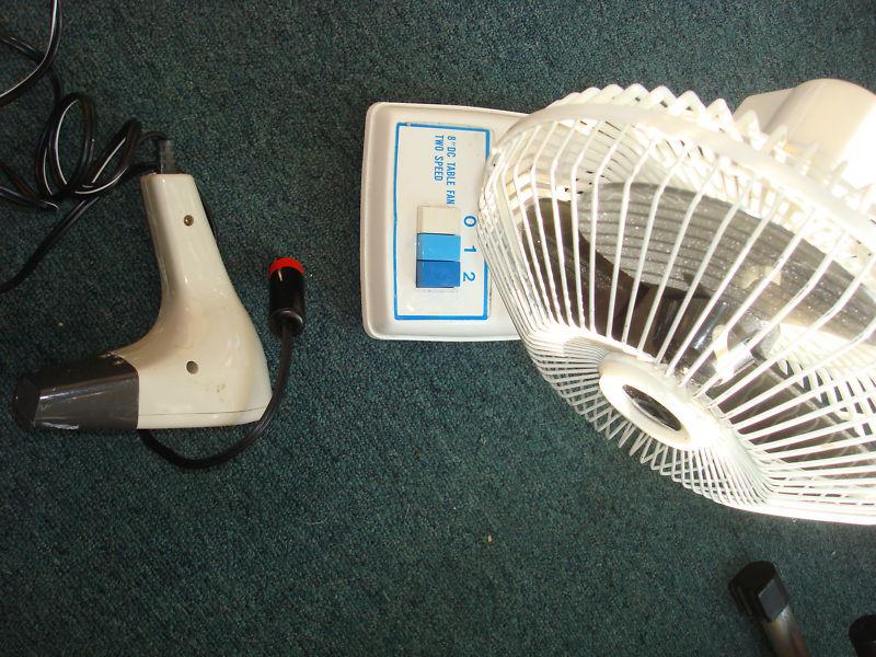 2 dc 12 volt boat/camper items 8" fan and small hair blower