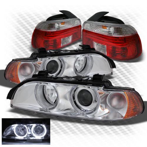 97-00 e39 5-series g2 halo projector headlights + red clear tail lights combo