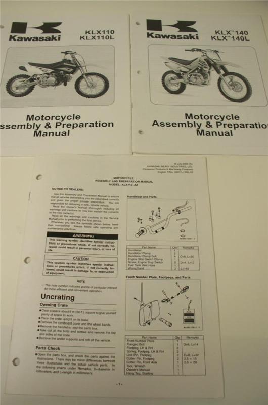 Tc 3 manuals  02-10 kawasaki assembly & prep klx140, klx110, klx140l etc