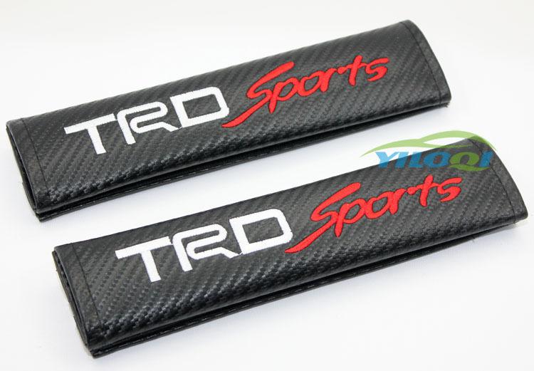 A pair trd sport carbon fiber car seatbelt cover shoulder pad pads for toyota