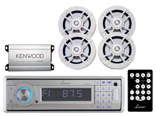 Kenwood amplifier, 6.5&#034;marine white speakers, lanzar cd usb aux bluetooth radio
