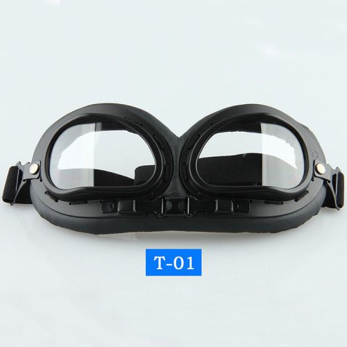 Black steampunk motorcycle bike mtb aviator pilot goggles vintage clear lens