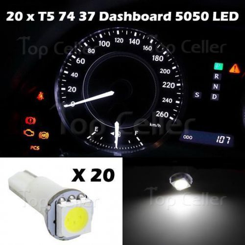 20pcs t5 74 5050 1smd car dashboard gauge side led light bulbs lamp 12v white